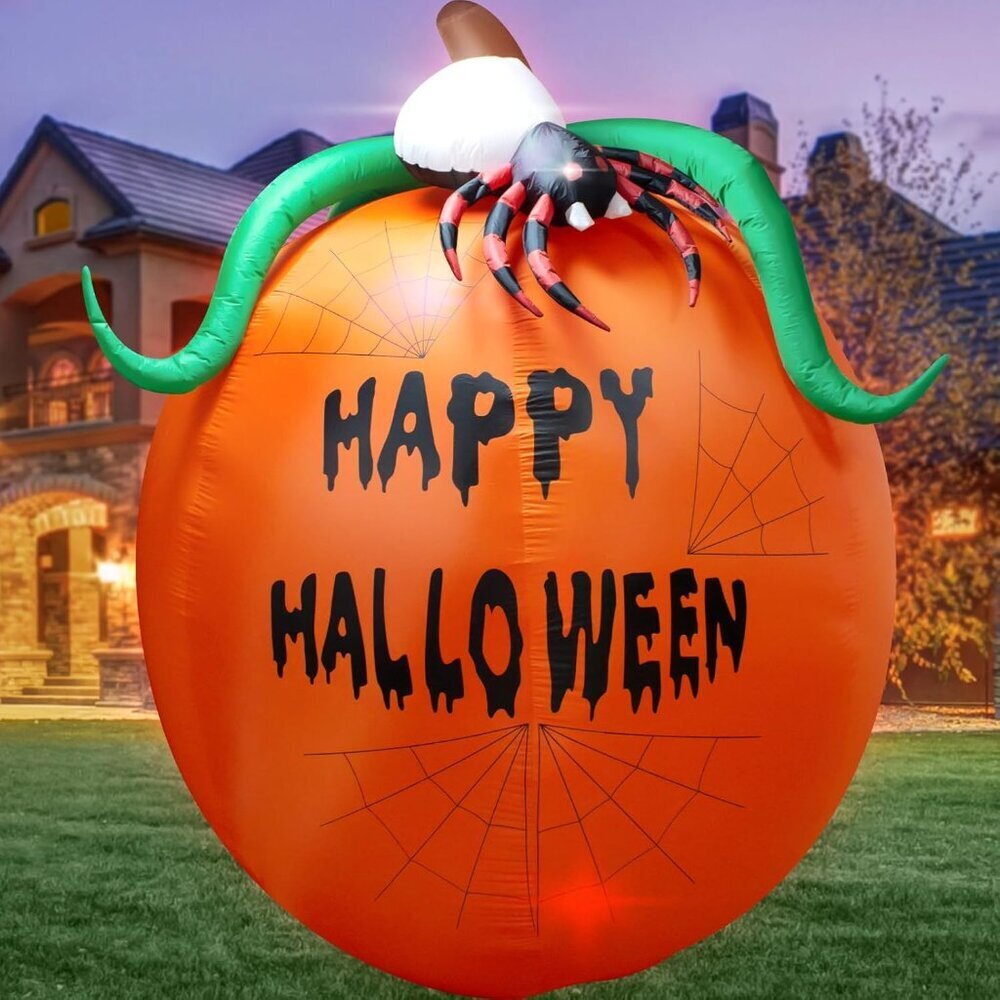 KITBONIS 6 Ft Pumpkin Lighted Halloween Inflatable Pumpkin Spider LED Lights